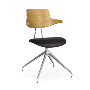 VERMUND VL119 Chaise de Table à Manger Chêne Naturel/Cuir Noir/Structure Chrome/Retour Pivotant