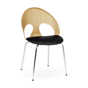VERMUND VL1100 Chaise de Table à Manger Chêne Naturel/Cuir Noir/Structure Chrome
