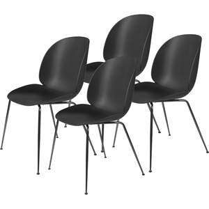 GUBI Beetle Chaise de Table de Salle à Manger Base conique/Chrome Noir/ Noir 4 Pcs.
