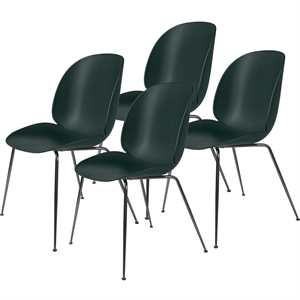GUBI Beetle Chaise de Table de Salle à MangerBase conique/Chrome Noir/ Vert Foncé 4 Pcs.
