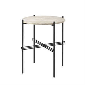 GUBI TS Table D'appoint D'extérieur Ronde Ø40 Blanc Travertin/Noir