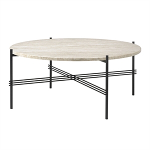 GUBI TS Table Basse D'extérieur Ronde Ø80 Blanc Travertin/Noir