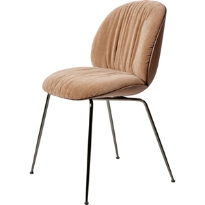 Chaise de salle à manger souple Gubi Beetle, Chrome noir, Noyer américain, daim spécial Belsuede, Dedar 132
