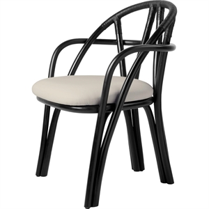 Chaise de salle à manger Gubi Bistra avec accoudoirs en rotin peint ébène/Fustagno Limonta 001