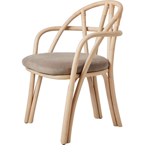 Chaise de salle à manger Gubi Bistra avec accoudoirs en rotin laqué naturel/Fustagno Limonta 002