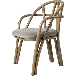 Chaise de salle à manger Gubi Bistra avec accoudoirs en rotin teinté olive/Fustagno Limonta 003