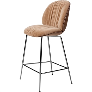 Tabouret de bar souple Gubi Beetle H67 Chrome noir/ Noyer américain/belsuede spécial/dedar 132
