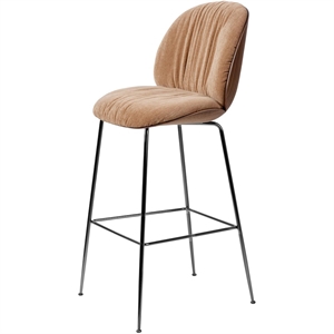 Tabouret de bar souple Gubi Beetle H77 Chrome noir/ Noyer américain/belsuede spécial/dedar 132