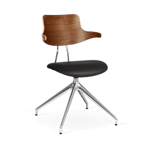 VERMUND VL119 Chaise de Table à Manger Noyer/ Cuir Noir/Structure Chrome/Retour Pivotant