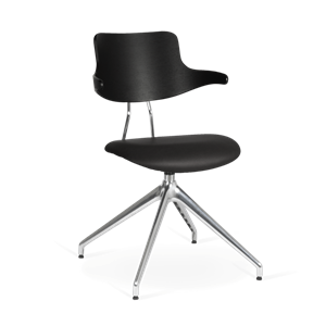 VERMUND VL119 Chaise de Table à Manger Chêne Noir/Cuir Noir/Cadre Chrome/Retour Pivotant