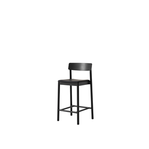 Chaise de comptoir &Tradition Betty TK14 Frêne laqué noir/Cuir noble 