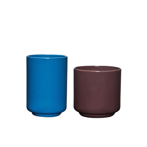 Hübsch Deux Potte Set de 2 Brun Rouge/ Bleu
