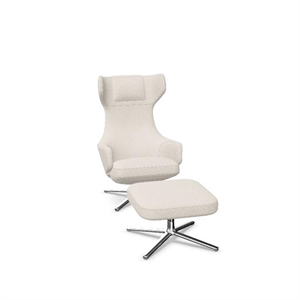 Fauteuil Vitra Grand Repos avec Repose-pieds Nubia Ivoire/Perle/ Chrome