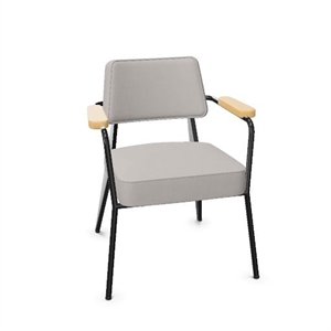 Fauteuil de Salle à Manger Vitra en Sergé Gris Clair/chêne Naturel/ Noir Foncé