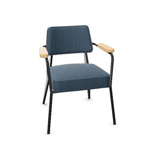 Fauteuil de Salle à Manger Vitra, Coloris Tress Steel Blue Melange/Chêne Naturel/ Noir Profond