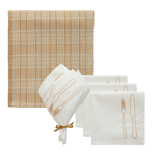 Decotique La Tavola & Rita Ensemble Textile 4 Serviettes + 1 Nappe Blanc/ Beige/ Latte
