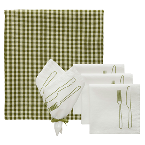 Service à Thé Decotique La Tavola & Oliva 4 Serviettes + 1 Nappe Olive/ Vert
