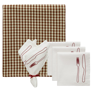 Service à Thé Decotique La Tavola & Oliva 4 Serviettes + 1 Nappe Brun/ Bordeaux