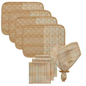 Set Textile Decotique Rita 4 Sets de Table + 4 Serviettes Blanc/ Beige