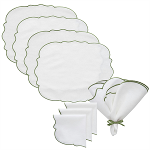 Service à Thé Decotique Gia 4 Sets de Table + 4 Serviettes Blanc/ Vert