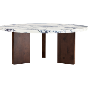 Table Basse Decotique Eden Ø90 Pierre Blanc/Chêne Foncé