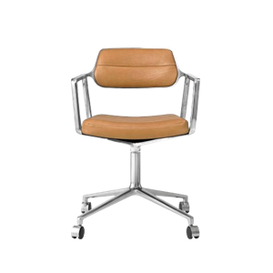 Chaise Pivotante Vipp 453 avec Roulettes, Aluminium/camel/cuir