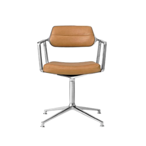 Chaise Pivotante Vipp 453 avec Patins de Sol en Aluminium/camel/cuir