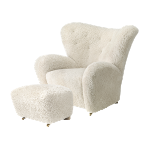Audo The Tired Man Fauteuil M. Tabouret Chêne Fumé/Peau de Mouton Clair de Lune