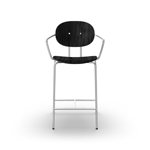 Sibast Furniture Piet Hein Tabouret Chrome avec Accoudoirs Noir