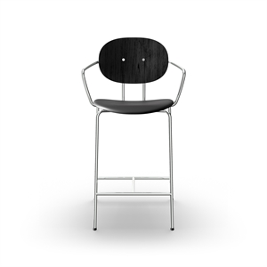 Sibast Furniture Piet Hein Tabouret de Bar Chrome avec Accoudoirs Noir et Cuir Noir