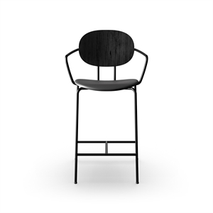 Sibast Furniture Piet Hein Tabouret de Bar Noir avec Accoudoirs Noir et Cuir Noir