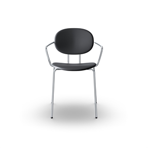 Sibast Furniture Piet Hein Chaise de Salle à Manger Chrome avec Accoudoirs Cuir Noir