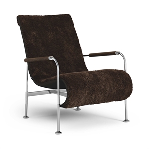 Fauteuil Swedese Serpentine Chrome/ Cuir de Mouton Espresso/Chêne Foncé