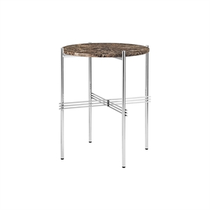 GUBI TS Table d'Appoint Ronde Ø40 Acier Poli/Marbre Emperador Marron