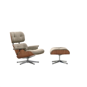 Fauteuil Vitra Eames avec Repose-pieds Noyer Naturel /05 Crème/Marron Foncé/ Aluminium