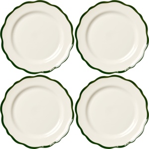 Assiette à Dessert Decotique Fleur 21 cm Lot de 4 Blanc/ Vert Foncé