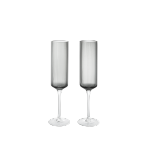 Lot de 2 Flûtes à Champagne Ferm Living Ripple 15 Cl, Gris Fumé