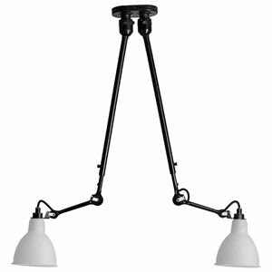 Lampe Gras N302 Plafonnier Double Noir mat et Abat-jour Verre Opale