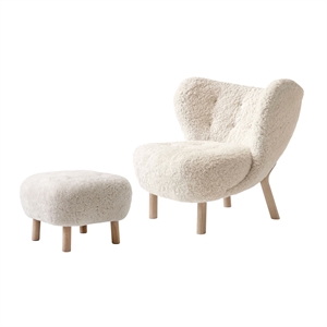 &Tradition Little Petra VB1 Fauteuil Peau de Mouton Clair de Lune/Chêne Huilé Blanc, ATD1 Puf Inclus