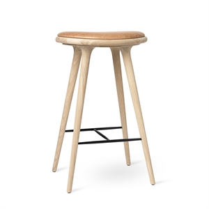 Tabouret Haut Mater, Tabouret de Bar, Chêne Traité Savon/cuir Sable , 74 cm