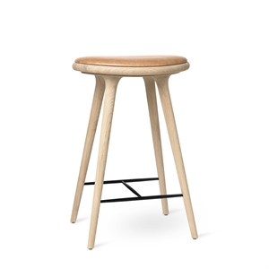 Tabouret Haut Mater, Tabouret de Bar, Chêne Traité Savon/cuir Sable , 69 cm