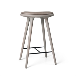 Tabouret de Bar Mater, Hêtre Gris /cuir Gris Brûlé, 69 cm