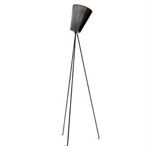 Northern Oslo Wood Lampadaire Pied Noir Brillant et Abat-jour Au Choix
