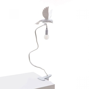 Seletti Sparrow Landing Lampe à Poser avec Pince Blanc