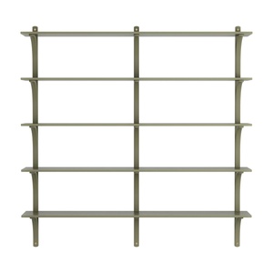 Étagère Levi suédoise 180 cm, 5 étagères , Laiton/ vert mousse/frêne
