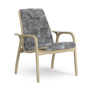 Fauteuil suédois en stratifié, placage chêne/gris scandinave/peau de mouton