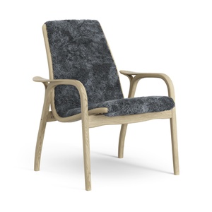 Fauteuil suédois en stratifié, placage chêne/anthracite/peau de mouton