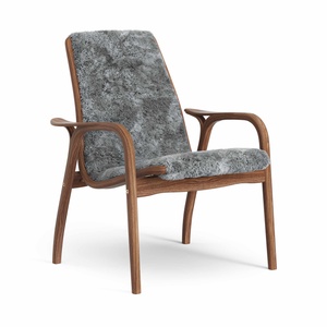 Fauteuil suédois en stratifié laqué Noyer/gris scandinave/peau de mouton