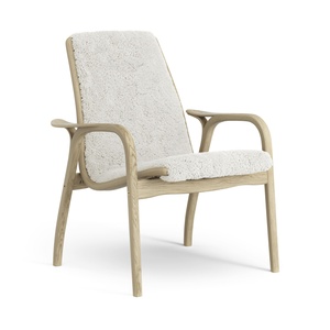 Fauteuil suédois en stratifié, placage chêne, Blanc cassé et peau de mouton