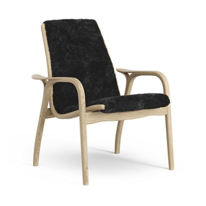 Fauteuil suédois en stratifié, placage chêne/ Noir/peau de mouton